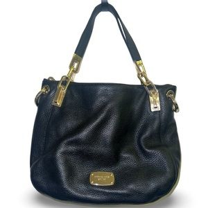 Michael Kors Black Pebbled Leather Brooke Medium Handbag